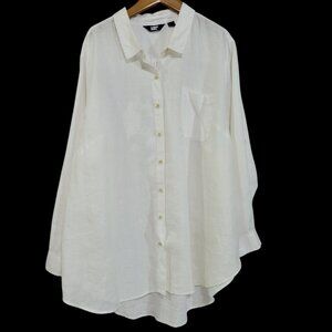 Lands End Linen Tunic Top Womens 2X White Roll Tab Flowy Lagenlook Cottage